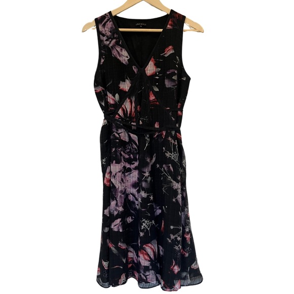 Theory Silk Blend Exploding Flower Print Fit and Flare Mini Dress Black Size 6 - Picture 1 of 9